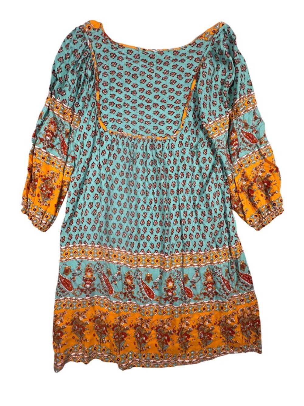 Bluetime Womens Boho Floral Tunic Dress 3/4 Sleeves V-Neckline Large Viscose - Picture 3 of 8